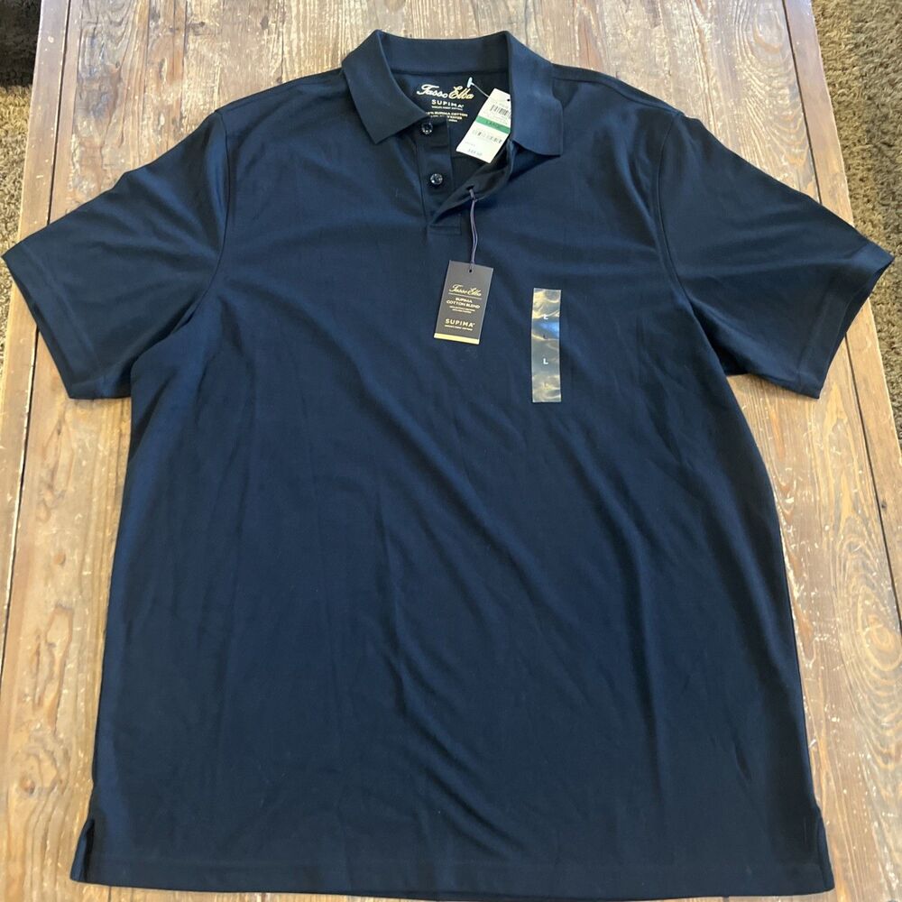 Tasso Elba Polo Shirt Men's L Black Short Sleeve Supima Cotton Comfort New Tags